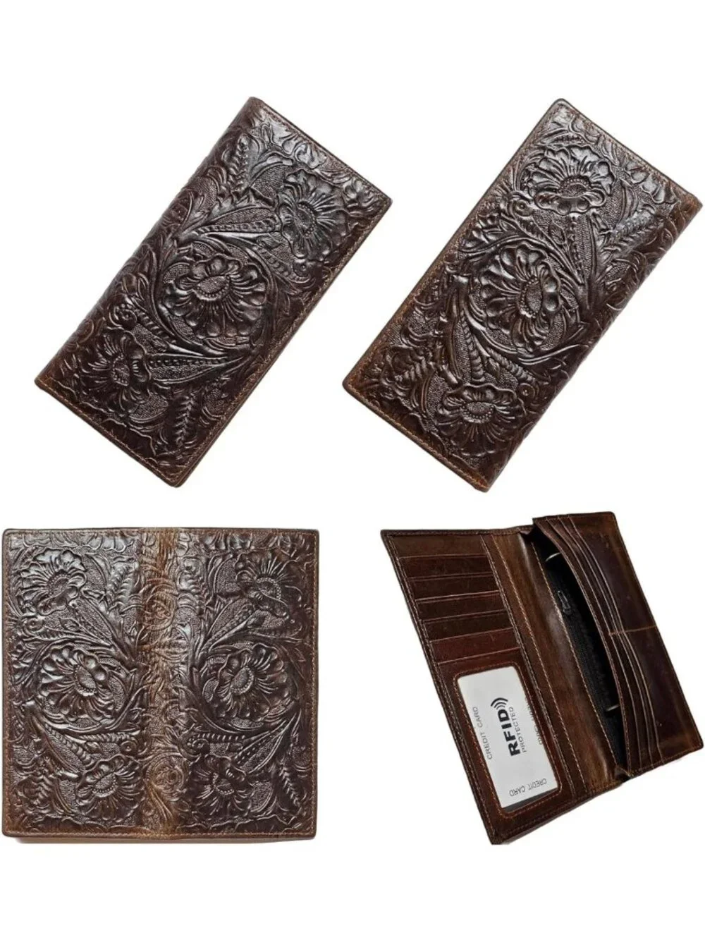 Vintage Leather Bifold Wallet for Men, RFID Blocking, Zipped Coin Purse & Card